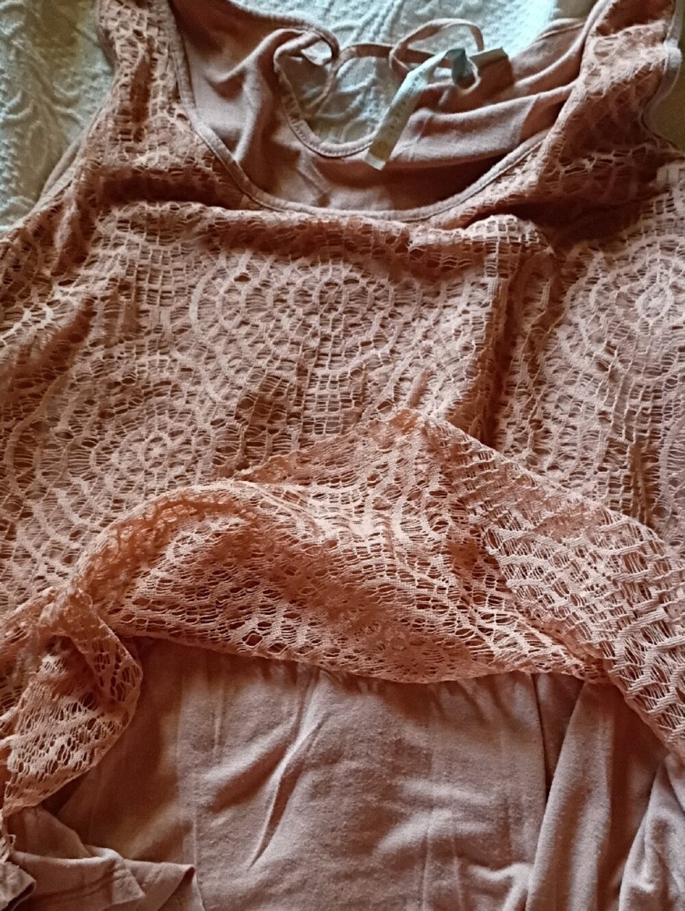 XL LC Lauren Conrad Dusty Peach Color Lace Tank Top with Tie Back Boho Beach - Picture 10 of 10